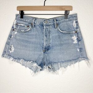 AGOLDE Parker Distressed Cut-Off Jean Shorts Button Fly Light Wash size 28